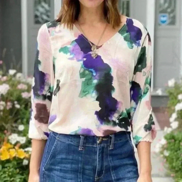 CAbi Mystic Blouse Aurora Floral Watercolor M - Picture 8 of 8